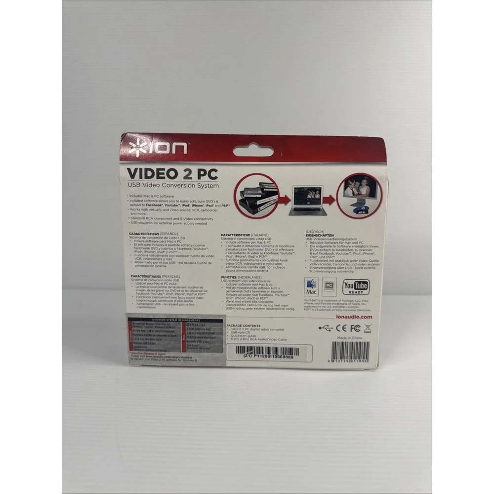 ION Video 2 PC VHS VCR to Computer USB Video Conversion System Transfer Movies